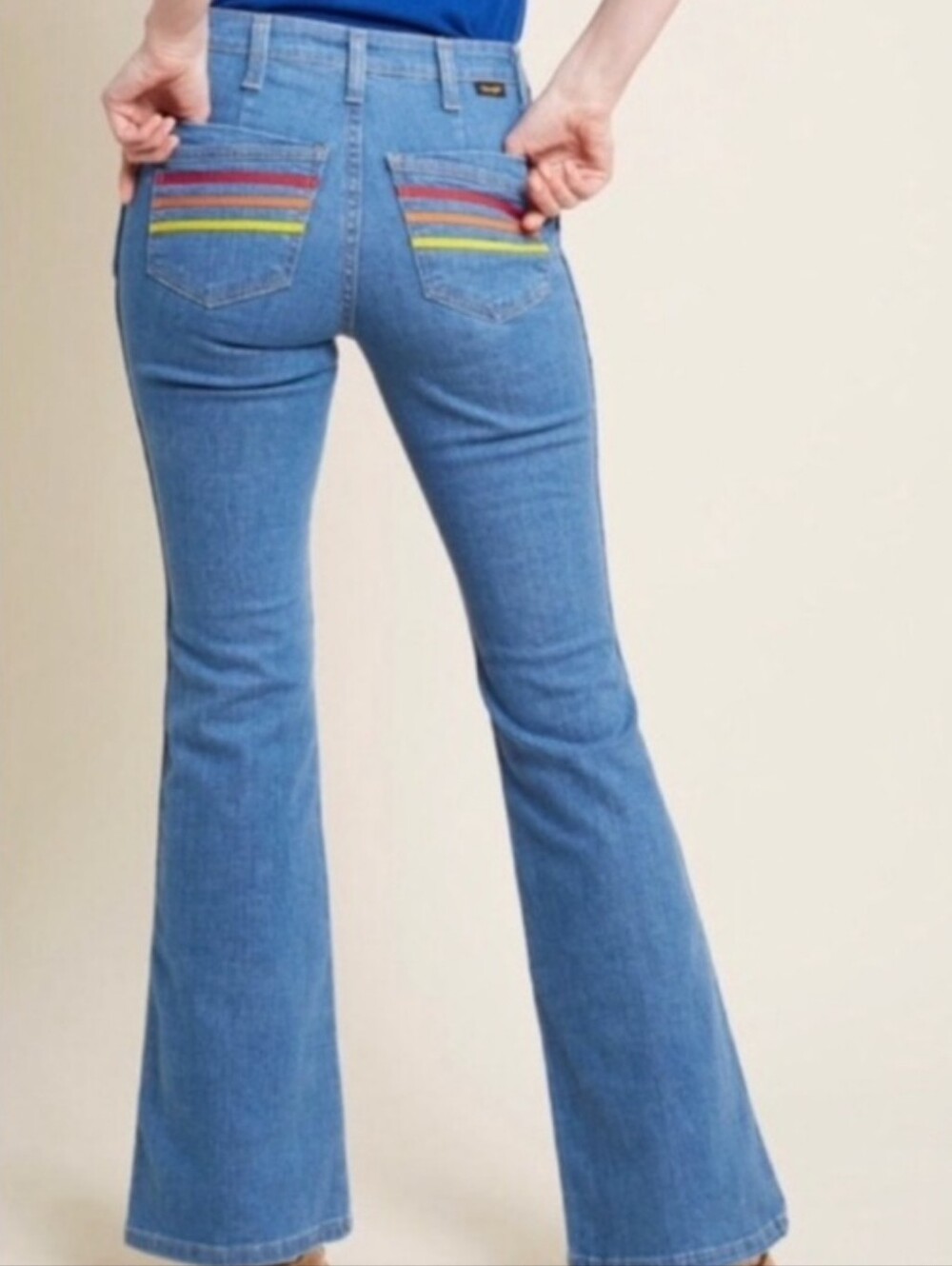 Wrangler Denim Bootcut Jeans with Red, Yellow & Orange Stripe Detail